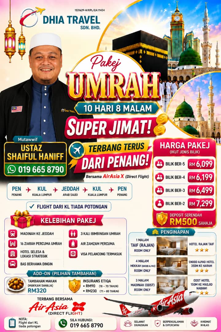 Pakej Umrah Super Jimat 10 Hari 8 Malam